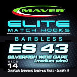 Elite Match Hooks - ES43 Pack of 10 Barbless Hooks