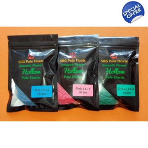 30.0m High Quality MEGA Value Hollow Pole Elastic (10.0m Teal, Pink and Green each)