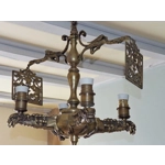 Gothic Spanish antique 4 branch Brass dragon chandelier early 1900s imposing and very substantial fo
