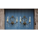 Large pair of Gilt bronze French Antique girandole style wall sconces with twin arms and masses of l