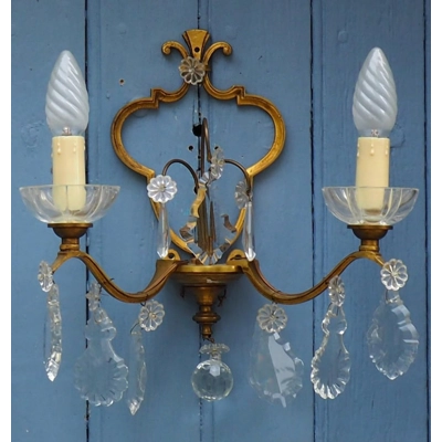 Large pair of Gilt bronze French Antique girandole style wall sconces with twin arms and masses of l