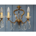 Large pair of Gilt bronze French Antique girandole style wall sconces with twin arms and masses of l