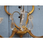 Large pair of Gilt bronze French Antique girandole style wall sconces with twin arms and masses of l