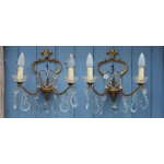 Large pair of Gilt bronze French Antique girandole style wall sconces with twin arms and masses of l