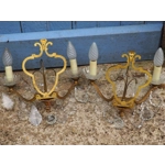 Large pair of Gilt bronze French Antique girandole style wall sconces with twin arms and masses of l