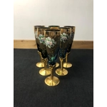 Murano glass champagne flutes with gold gilding hand painted enamel floral relief designs on twisted