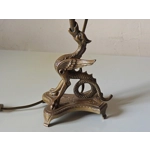 Vintage mid century brass dragon griffin phoenix table lamp with cable switch and plug, coffee table
