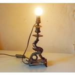 Vintage mid century brass dragon griffin phoenix table lamp with cable switch and plug, coffee table