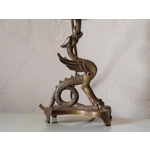 Vintage mid century brass dragon griffin phoenix table lamp with cable switch and plug, coffee table