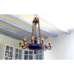 Huge French Empire 10 branch 11 light chandelier in bronze and brass for easy restoration C1950S ver