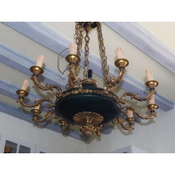 Huge French Empire 10 branch 11 light chandelier in bronze..