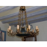 Huge French Empire 10 branch 11 light chandelier in bronze and brass for easy restoration C1950S ver