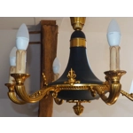 Stylish and elegant vintage 6 Branch Empire style chandelier in green and gilded bronze