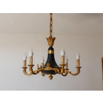 Stylish and elegant vintage 6 Branch Empire style chandelier in green and gilded bronze