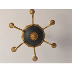 Stylish and elegant vintage 6 Branch Empire style chandelier in green and gilded bronze
