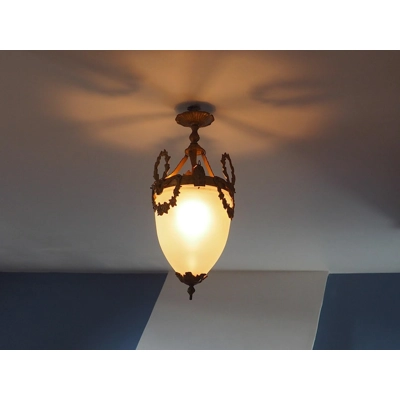 Antique French Louis XVI Style Glass And Bronze Pendant Lamp C1900