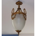 Antique French Louis XVI Style Glass And Bronze Pendant Lamp C1900
