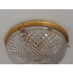 Bronze and cut glass mid century French Louis XVI vintage flush ceiling light plafonnier large heavy