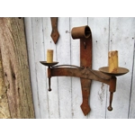 French Antique tudor medieval salvaged chateau castle gothic wall sconces in iron and steel, very ra