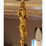 Vintage Italian bronze brass 3 branch female figurine chandelier C1950s