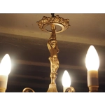 Vintage Italian bronze brass 3 branch female figurine chandelier C1950s