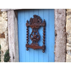 French Heraldic coat of arms carved wooden panel vintage crest wall hanging solid wood carving wall
