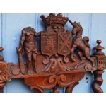 French Heraldic coat of arms carved wooden panel vintage crest wall hanging solid wood carving wall