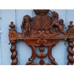 French Heraldic coat of arms carved wooden panel vintage crest wall hanging solid wood carving wall
