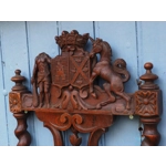 French Heraldic coat of arms carved wooden panel vintage crest wall hanging solid wood carving wall