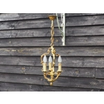 French vintage golden bronze 3 branch birdcage chandelier Louis XV style in excellent condition soli