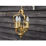 French vintage golden bronze 3 branch birdcage chandelier Louis XV style in excellent condition soli