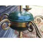 Vintage Empire Style Bronze Chandelier: 5-Arm, Green Lacquered Bowl, Arrow Finial