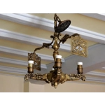 Gothic antique 4 branch Brass dragon chandelier early 1900s imposing and very substantial for easy r