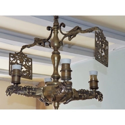 Gothic antique 4 branch Brass dragon chandelier early 1900..