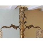 Gothic antique 4 branch Brass dragon chandelier early 1900s imposing and very substantial for easy r