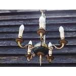 Vintage Empire Style Bronze Chandelier: 5-Arm, Green Lacquered Bowl, Arrow Finial