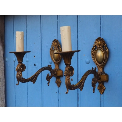 Vintage rams head French Bronze Wall Sconces wall lights C1930s Pair (For Refurbishment)