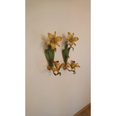 Floral single arm wall lights wall sconces tole-ware French vintage enamel lillies