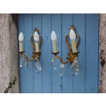 French antique Louis xv style twin arm wall sconces in bronze with crystals C1940s sumptuous and rom