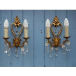 French antique Louis xv style twin arm wall sconces in bronze with crystals C1940s sumptuous and rom