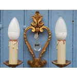 French antique Louis xv style twin arm wall sconces in bronze with crystals C1940s sumptuous and rom