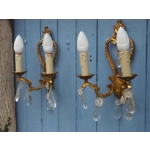 French antique Louis xv style twin arm wall sconces in bronze with crystals C1940s sumptuous and rom