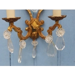 French antique Louis xv style twin arm wall sconces in bronze with crystals C1940s sumptuous and rom