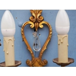 French antique Louis xv style twin arm wall sconces in bronze with crystals C1940s sumptuous and rom