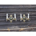 French Antique empire twin arm wall sconces bronze with dolphin heads and crystals C1920s