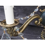 French Antique empire twin arm wall sconces bronze with dolphin heads and crystals C1920s
