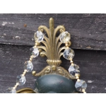 French Antique empire twin arm wall sconces bronze with dolphin heads and crystals C1920s