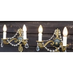 French Antique empire twin arm wall sconces bronze with dolphin heads and crystals C1920s