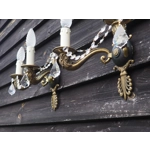French Antique empire twin arm wall sconces bronze with dolphin heads and crystals C1920s