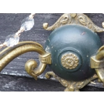 French Antique empire twin arm wall sconces bronze with dolphin heads and crystals C1920s